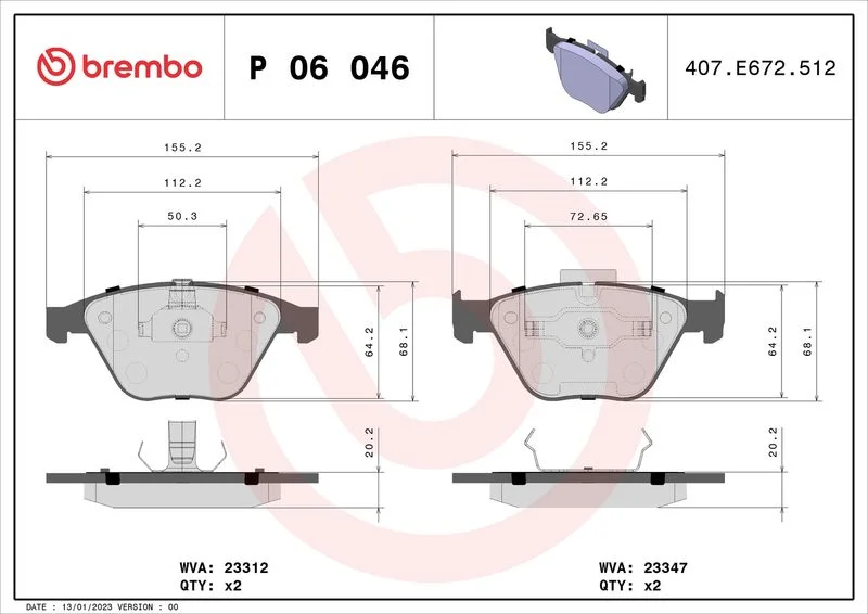 Sada brzdových platničiek, kotúčová brzda BREMBO P 06 046