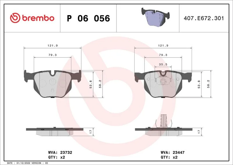 Sada brzdových platničiek, kotúčová brzda BREMBO P 06 056