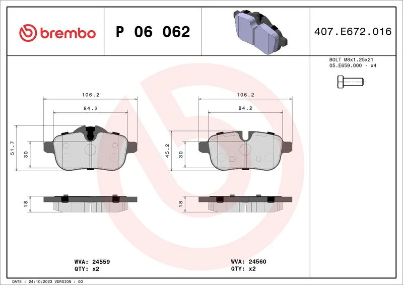 Sada brzdových platničiek, kotúčová brzda BREMBO P 06 062