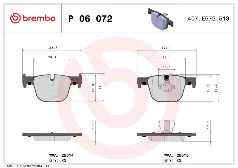 Sada brzdových platničiek, kotúčová brzda BREMBO P 06 072