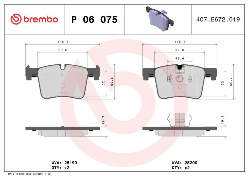 Brake Pad Set, disc brake BREMBO P 06 075