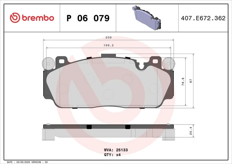 Sada brzdových platničiek, kotúčová brzda BREMBO P 06 079
