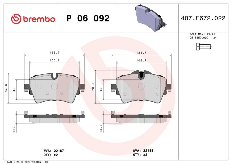 Sada brzdových platničiek, kotúčová brzda BREMBO P 06 092