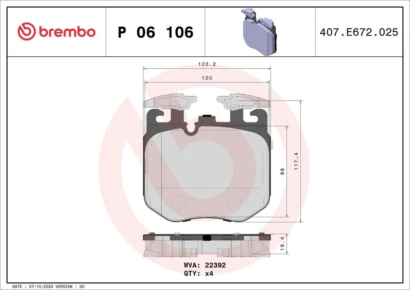 Sada brzdových platničiek, kotúčová brzda BREMBO P 06 106