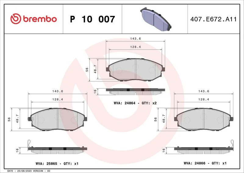 Sada brzdových platničiek, kotúčová brzda BREMBO P 10 007