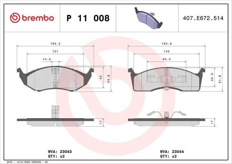 Sada brzdových platničiek, kotúčová brzda BREMBO P 11 008