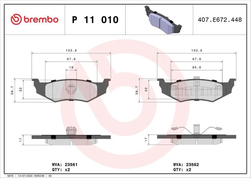 Sada brzdových platničiek, kotúčová brzda BREMBO P 11 010