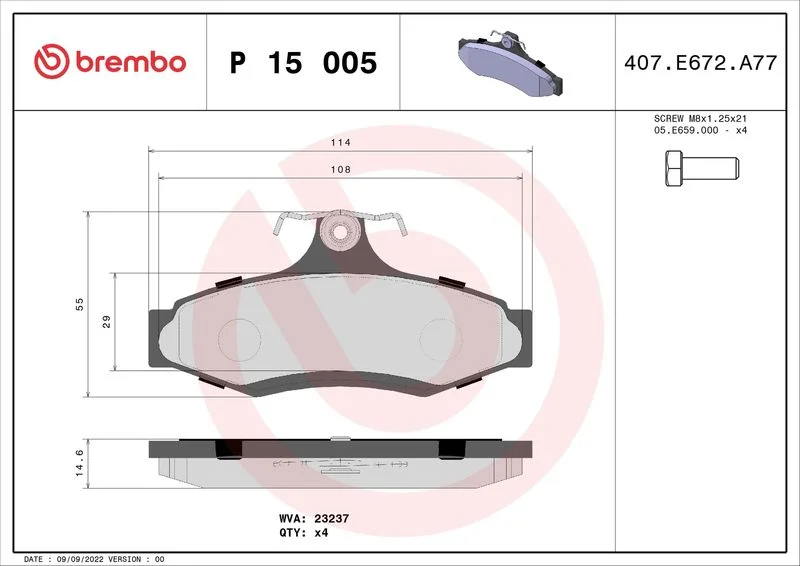 Brake Pad Set, disc brake BREMBO P 15 005