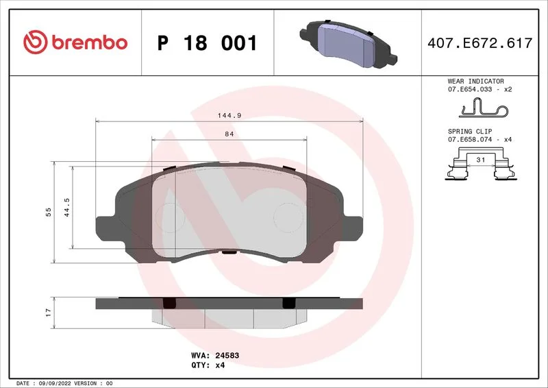 Sada brzdových platničiek, kotúčová brzda BREMBO P 18 001