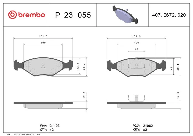 Brake Pad Set, disc brake BREMBO P 23 055