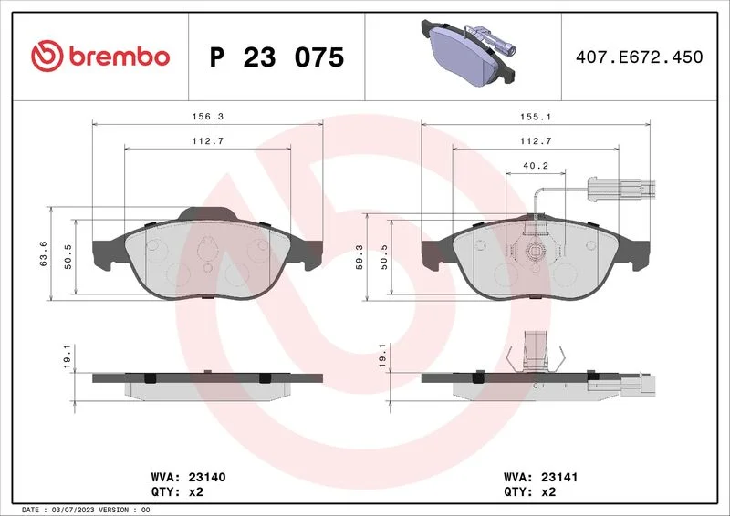Sada brzdových platničiek, kotúčová brzda BREMBO P 23 075