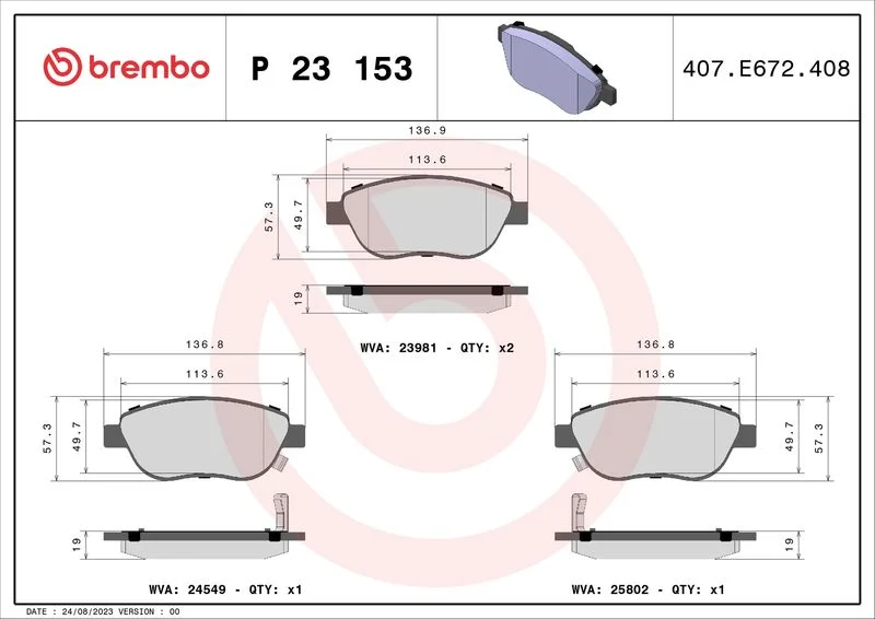 Sada brzdových platničiek, kotúčová brzda BREMBO P 23 153