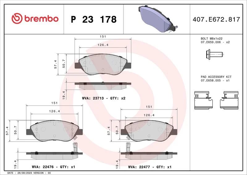 Sada brzdových platničiek, kotúčová brzda BREMBO P 23 178