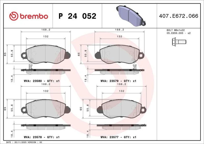 Sada brzdových platničiek, kotúčová brzda BREMBO P 24 052