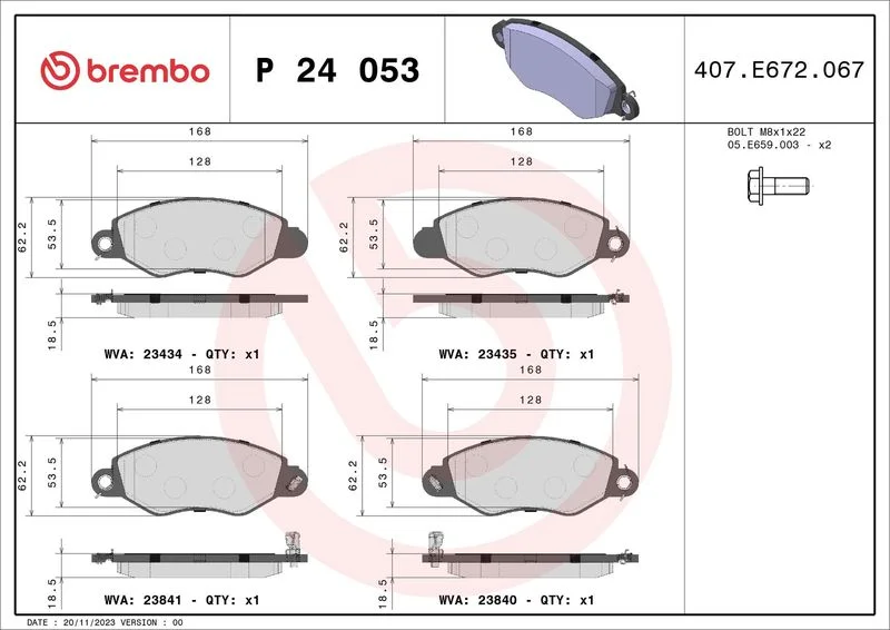Sada brzdových platničiek, kotúčová brzda BREMBO P 24 053