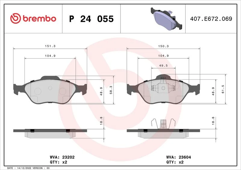 Sada brzdových platničiek, kotúčová brzda BREMBO P 24 055X