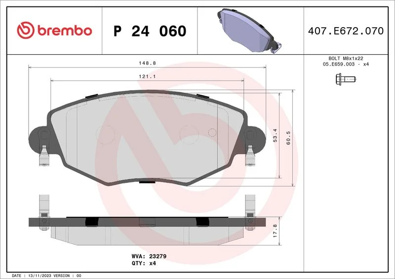 Sada brzdových platničiek, kotúčová brzda BREMBO P 24 060