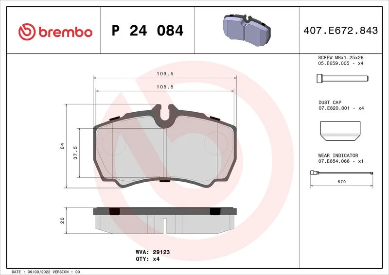 Sada brzdových platničiek, kotúčová brzda BREMBO P 24 084