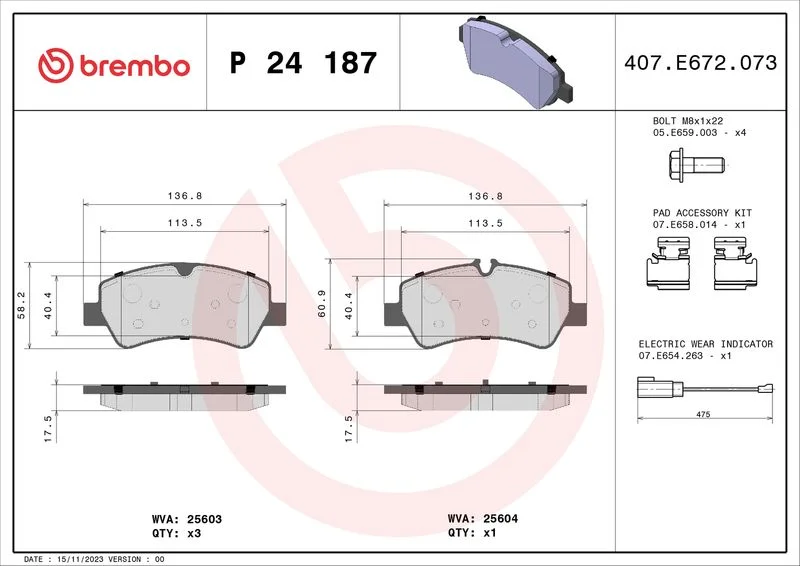 Sada brzdových platničiek, kotúčová brzda BREMBO P 24 187
