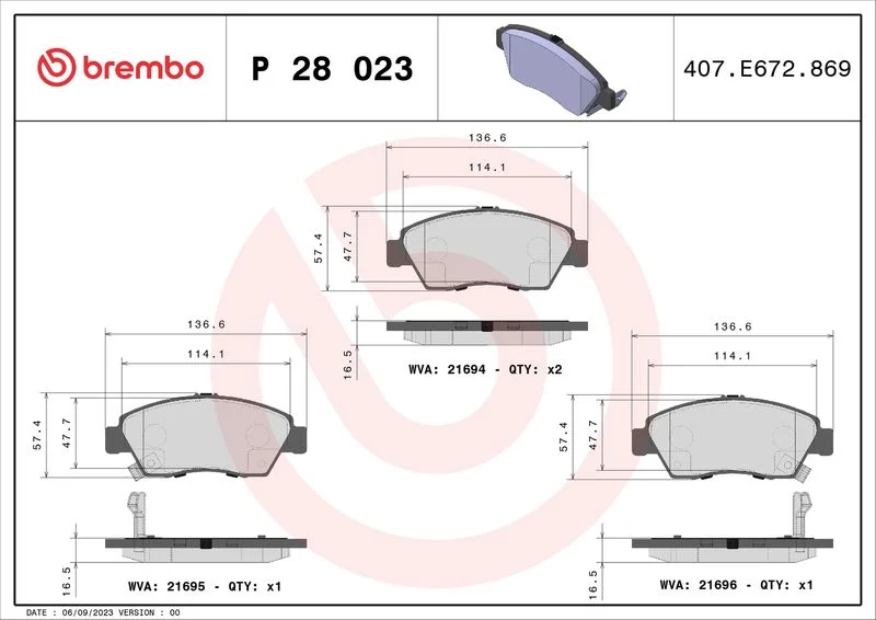 Sada brzdových platničiek, kotúčová brzda BREMBO P 28 023