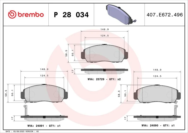 Sada brzdových platničiek, kotúčová brzda BREMBO P 28 034X