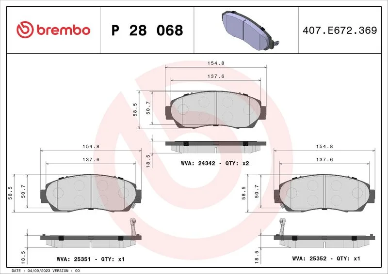 Sada brzdových platničiek, kotúčová brzda BREMBO P 28 068