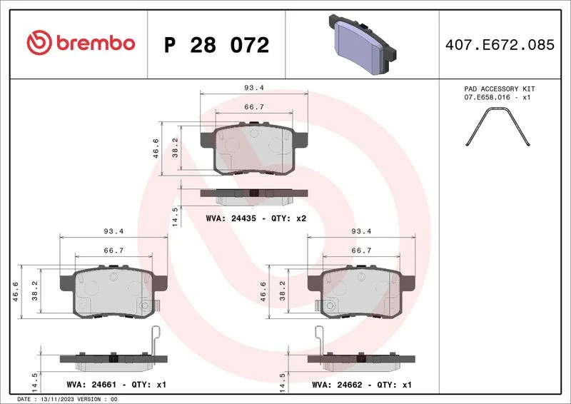 Sada brzdových platničiek, kotúčová brzda BREMBO P 28 072