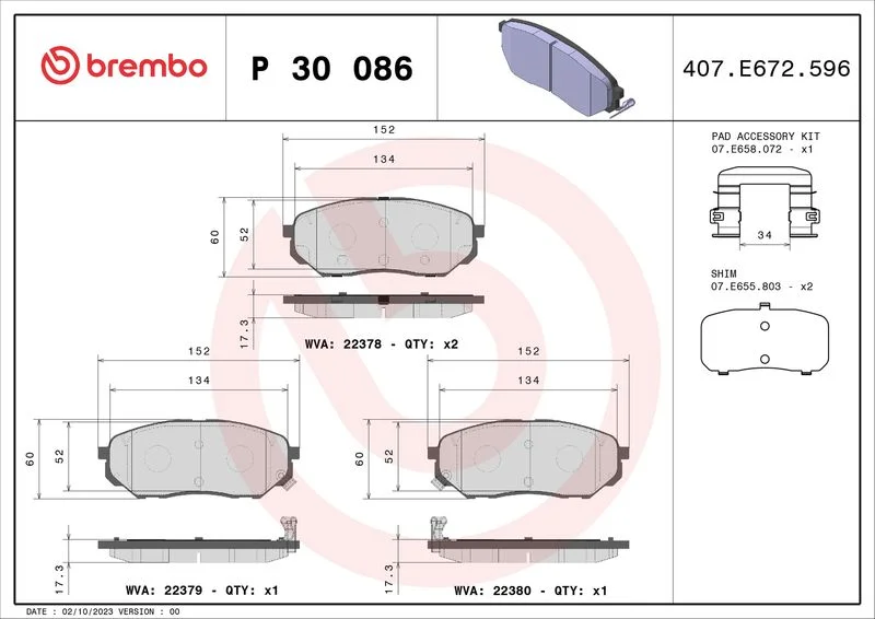 Sada brzdových platničiek, kotúčová brzda BREMBO P 30 086