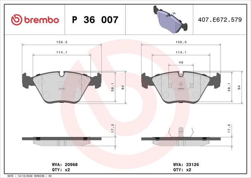 Sada brzdových platničiek, kotúčová brzda BREMBO P 36 007