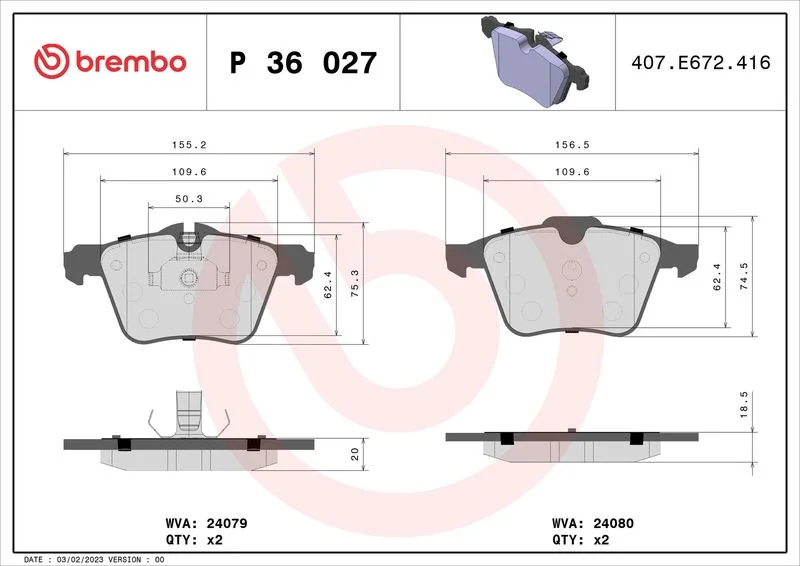 Sada brzdových platničiek, kotúčová brzda BREMBO P 36 027