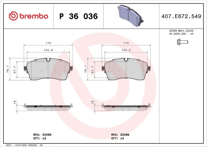 Sada brzdových platničiek, kotúčová brzda BREMBO P 36 036