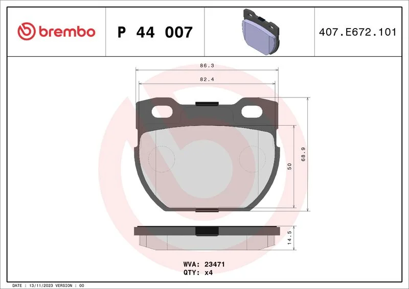 Brake Pad Set, disc brake BREMBO P 44 007