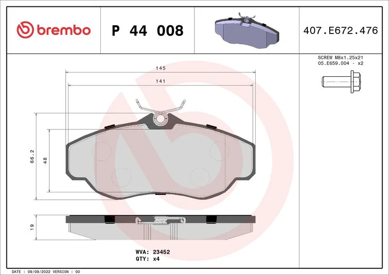 Sada brzdových platničiek, kotúčová brzda BREMBO P 44 008