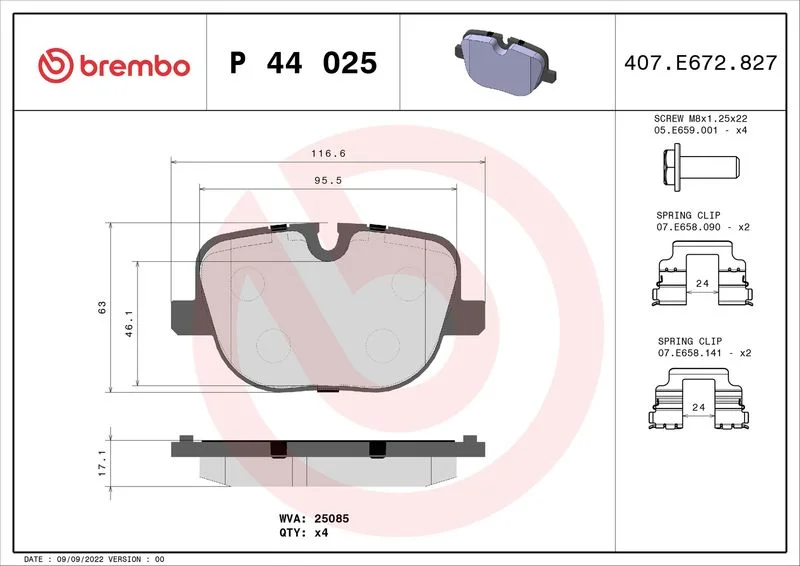Sada brzdových platničiek, kotúčová brzda BREMBO P 44 025