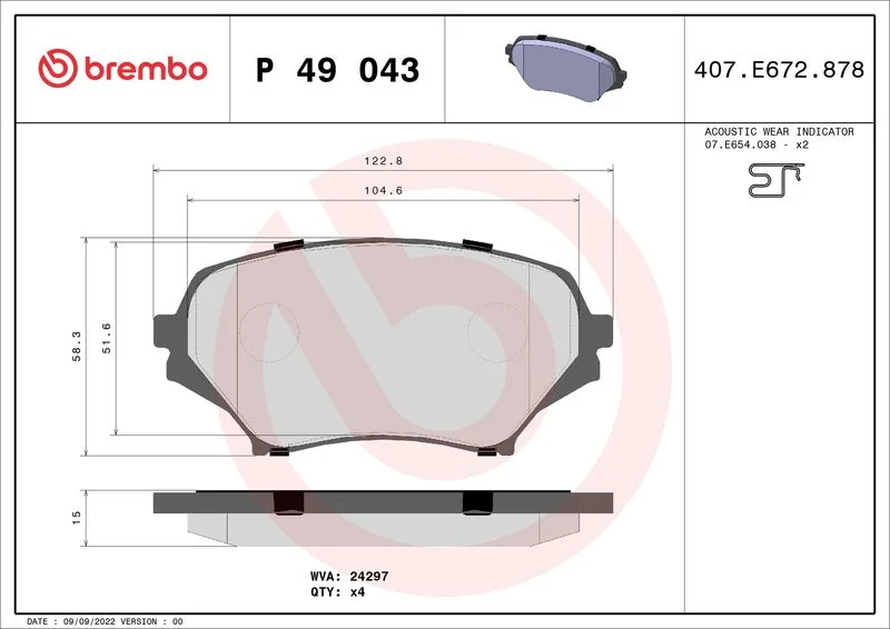 Sada brzdových platničiek, kotúčová brzda BREMBO P 49 043