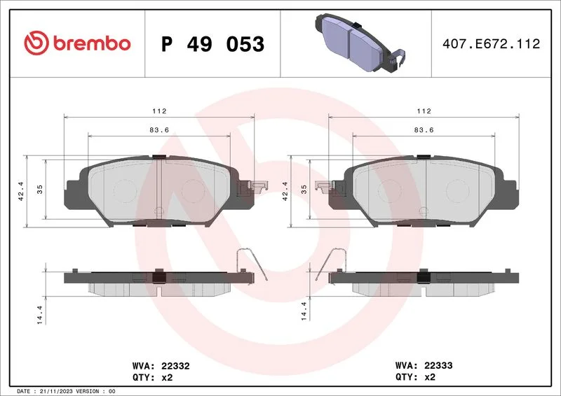 Sada brzdových platničiek, kotúčová brzda BREMBO P 49 053
