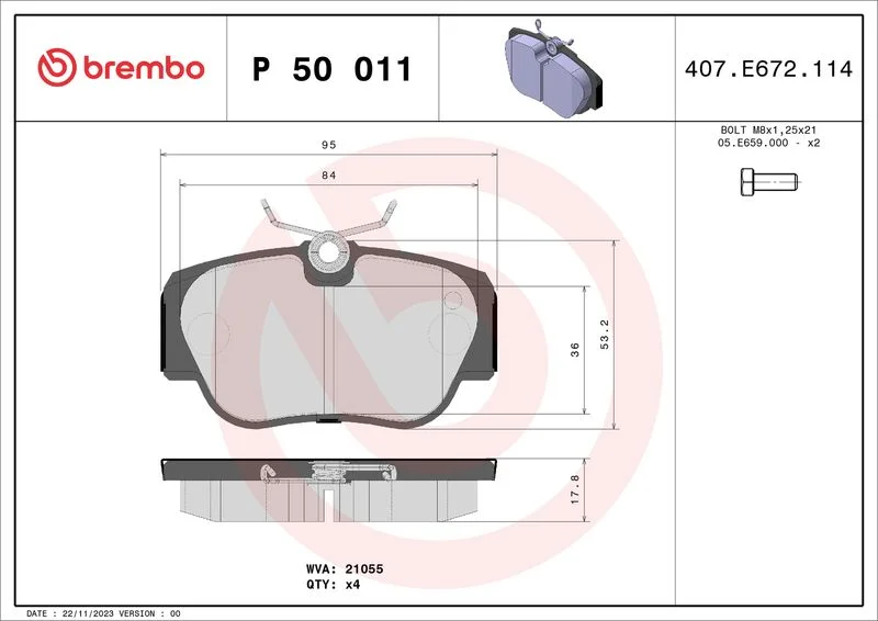 Sada brzdových platničiek, kotúčová brzda BREMBO P 50 011