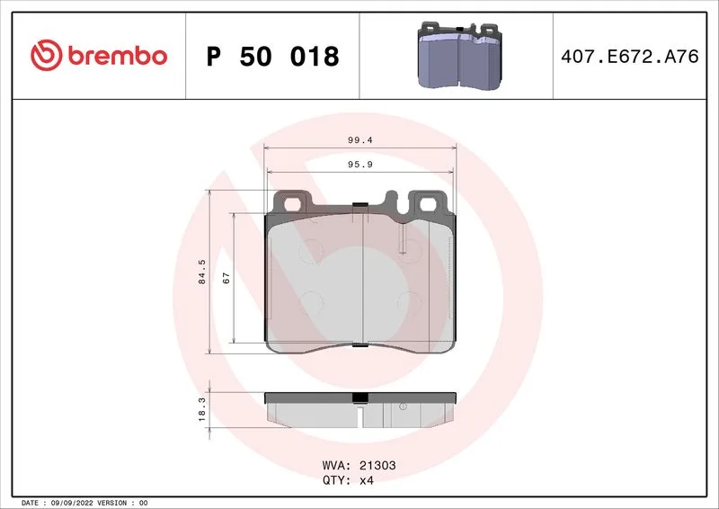Sada brzdových platničiek, kotúčová brzda BREMBO P 50 018