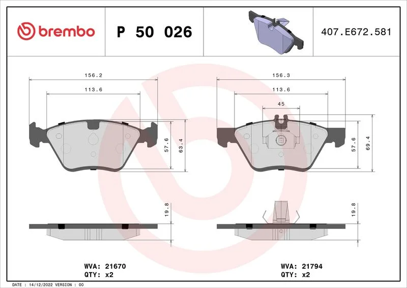 Sada brzdových platničiek, kotúčová brzda BREMBO P 50 026