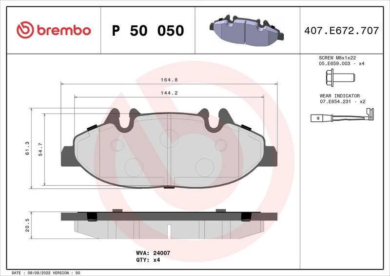 Brake Pad Set, disc brake BREMBO P 50 050