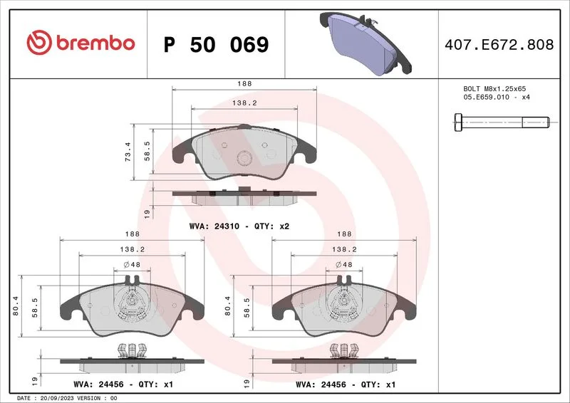 Sada brzdových platničiek, kotúčová brzda BREMBO P 50 069X