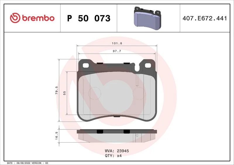 Sada brzdových platničiek, kotúčová brzda BREMBO P 50 073X