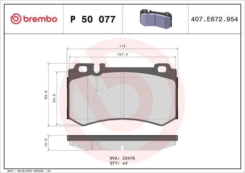 Sada brzdových platničiek, kotúčová brzda BREMBO P 50 077