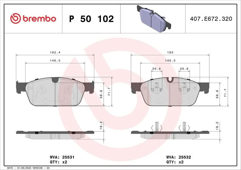 Sada brzdových platničiek, kotúčová brzda BREMBO P 50 102