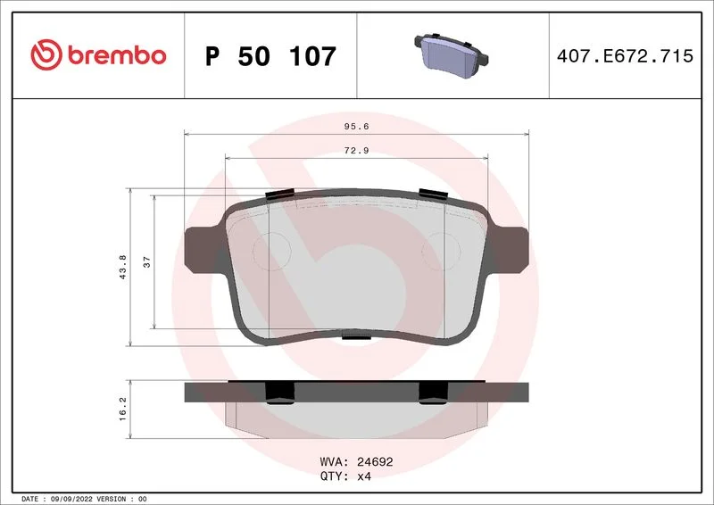 Sada brzdových platničiek, kotúčová brzda BREMBO P 50 107