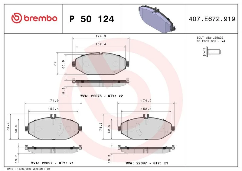 Brake Pad Set, disc brake BREMBO P 50 124