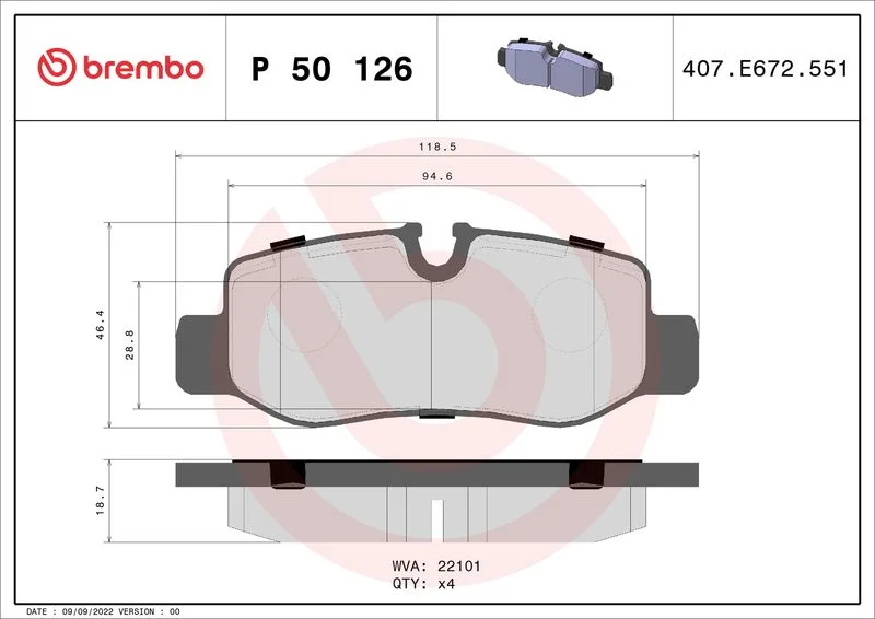 Sada brzdových platničiek, kotúčová brzda BREMBO P 50 126