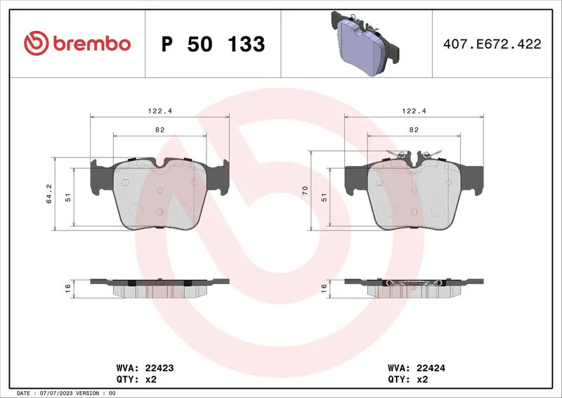 Sada brzdových platničiek, kotúčová brzda BREMBO P 50 133