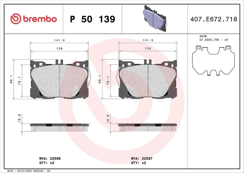 Sada brzdových platničiek, kotúčová brzda BREMBO P 50 139