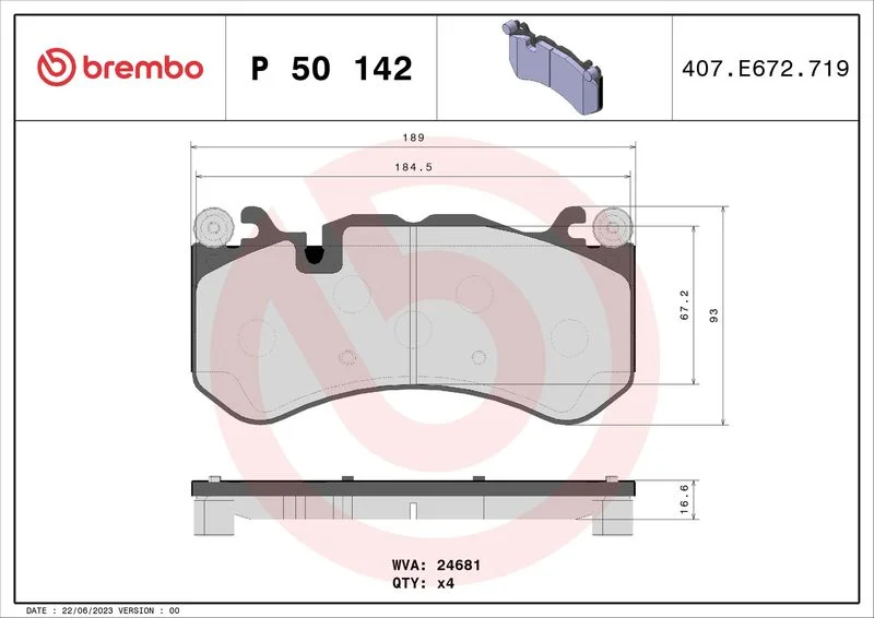 Sada brzdových platničiek, kotúčová brzda BREMBO P 50 142